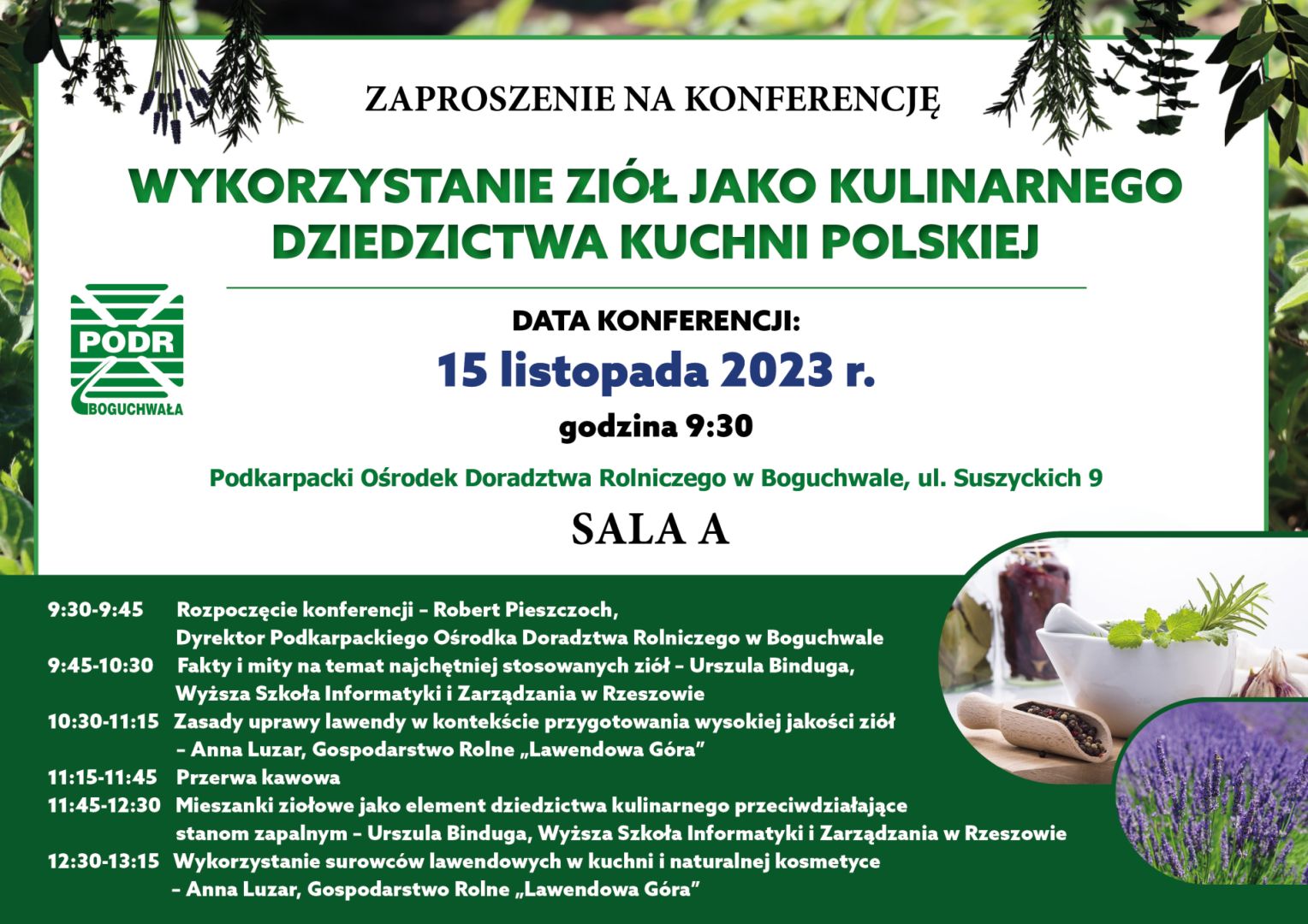 Zapraszamy na konferencję pt. „Wykorzystanie ziół jako kulinarnego dziedzictwa kuchni polskiej"